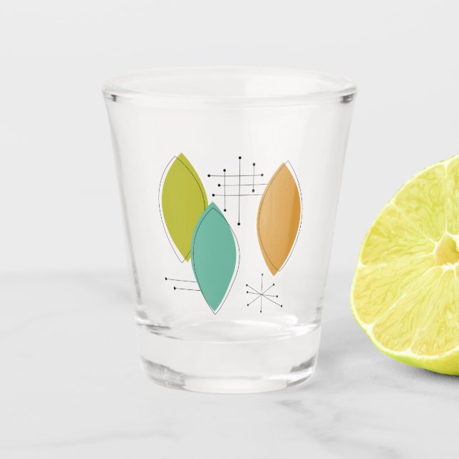Funky Atomic Era Surfboard Shapes Mid Century Shot Glass (Front)