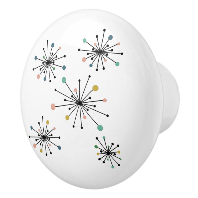 Funky Atomic Starburst Mid-century Modern Ceramic Knob (Right)