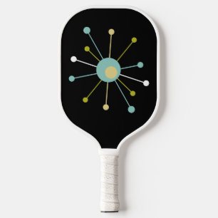 Funky Atomic Starburst On Black Mid Century Retro Pickleball Paddle