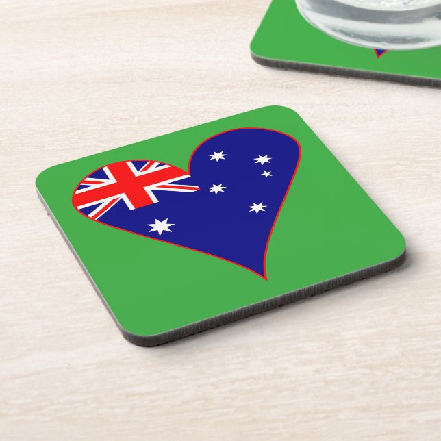 Funky Australia Heart Flag Green Background  Coaster (Left Side)