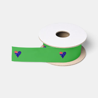 Funky Australia Heart Flag Green Background  Satin Ribbon
