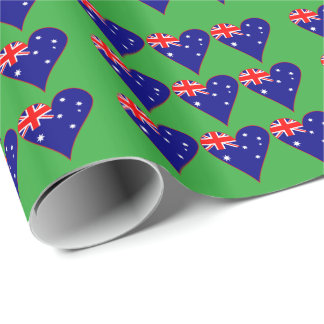 Funky Australia Heart Flag Green Background  Wrapping Paper