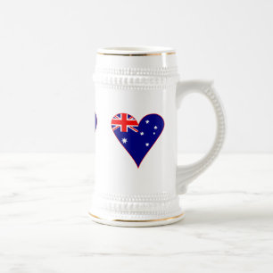 Funky Australia Heart Flag Red Border Beer Stein