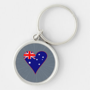 Funky Australia Heart Flag Red Border Grey Backgro Keychain