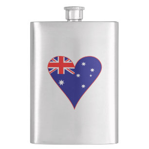 Funky Australia Heart Flag Red Border Hip Flask