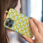 Funky Avocado Green Aqua White Wavy Lines MCM iPhone 15 Case<br><div class="desc">Time to get funky with this fab avocado green,  aqua blue,  yellow,  and white wavy lines and stars mid century modern patterned phone case!</div>