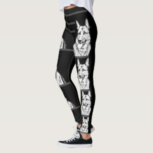 Funky B&W German Shepherd Chien Leggings