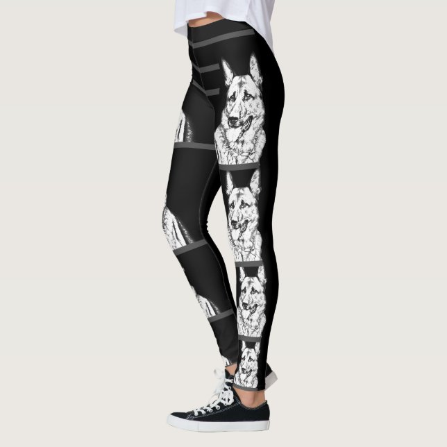 Funky B&W German Shepherd Chien Leggings (Gauche)