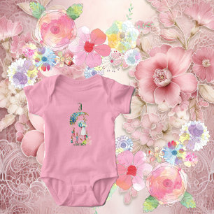 Funky Baby Mom Easter Bunny Floral Monogram Custom Bodysuit