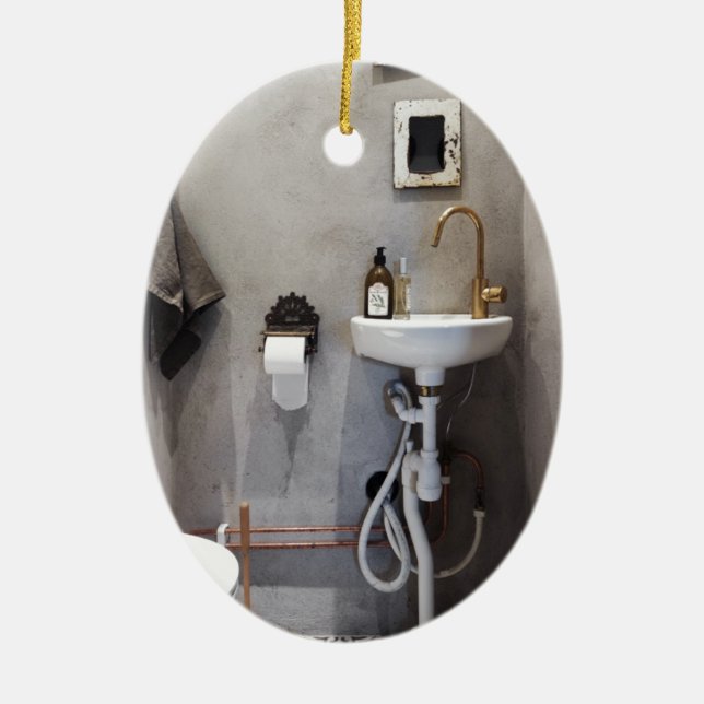 Funky Bathroom Ceramic Ornament (Front)