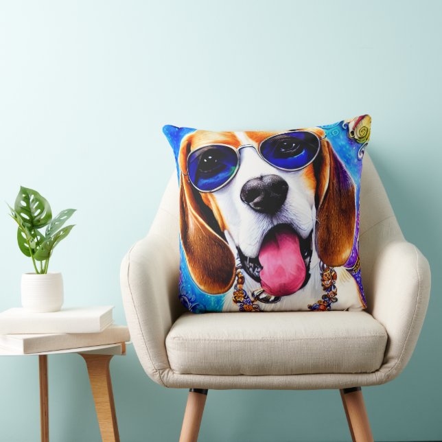 Funky Beagle Dog Throw Pillow (Chair)