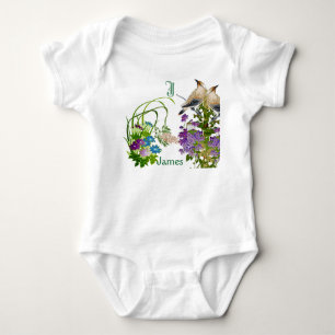 Funky Birdies Watercolor Floral Monogram Custom  Baby Bodysuit