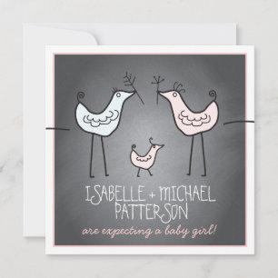 Funky Birds Modern Chalkboard Couples Baby Shower Invitation