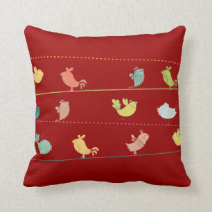 funky birds on a wire throw pillow_red pillow