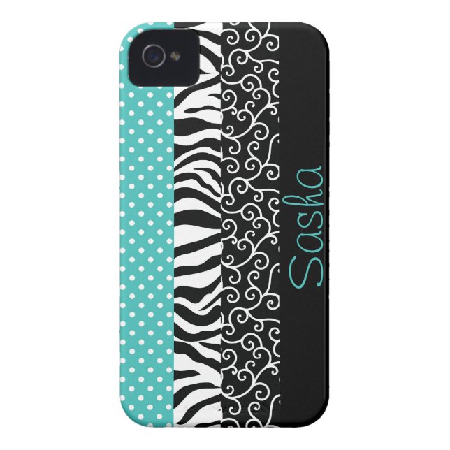 Funky Black and Blue Patterns Personalized Case-Mate iPhone Case (Back)