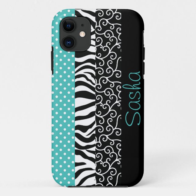 Funky Black and Blue Patterns Personalized Case-Mate iPhone Case (Back)