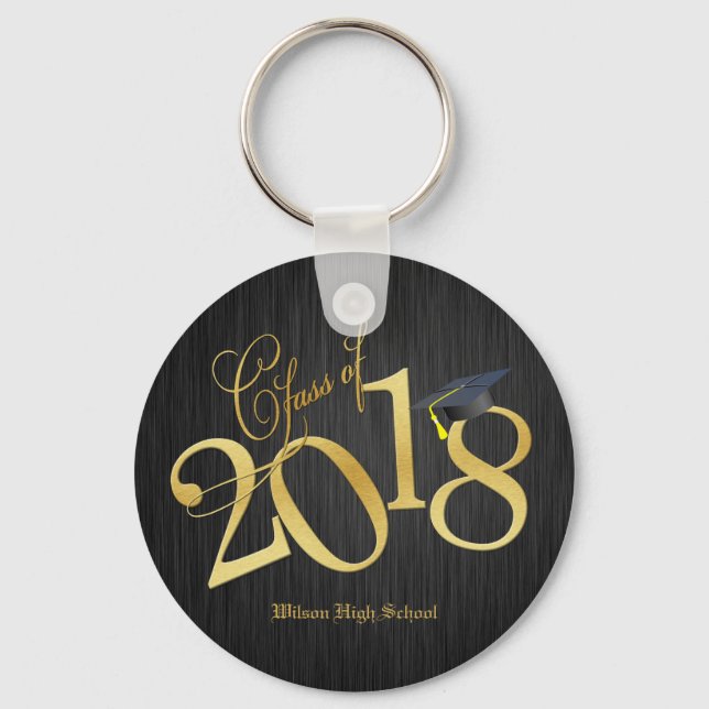 Funky Black and Gold Class of 2018 Graduations Keychain (Front)