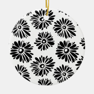 Funky Black and white floral Ceramic Ornament