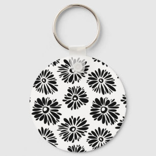 Funky Black and white floral Keychain