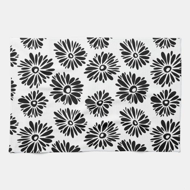 Funky Black and white floral Kitchen Towel (Horizontal)