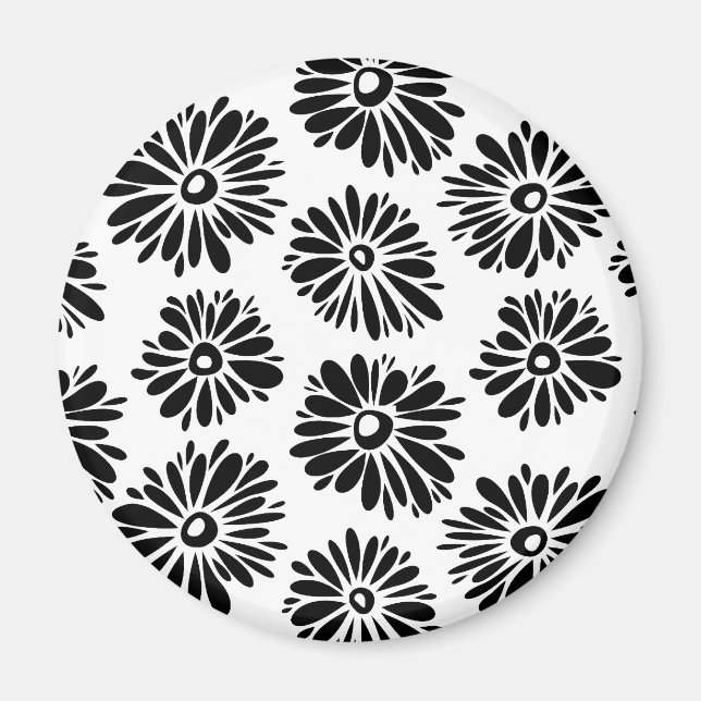 Funky Black and white floral Magnet (Front)