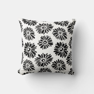 Funky Black and white floral Throw Pillow
