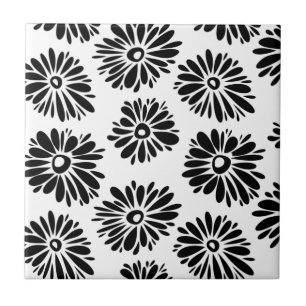 Funky Black and white floral Tile