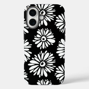 Funky Black and white flowers iPhone 16 Case