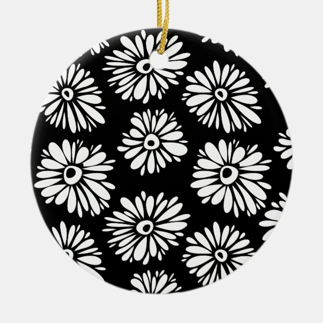 Funky Black and white flowers Ceramic Ornament (Front)