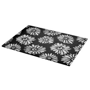 Funky Black and white flowers Cutting Board