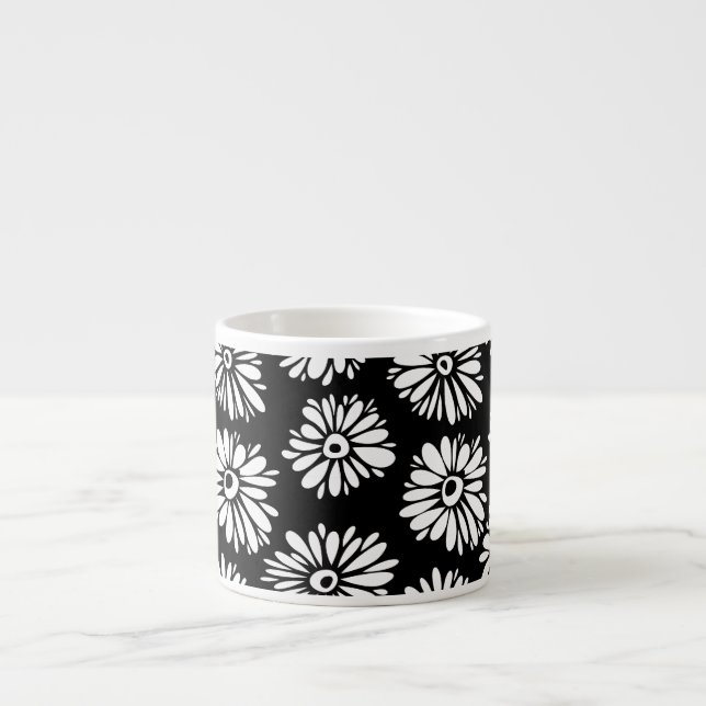 Funky Black and white flowers Espresso Cup (Front)