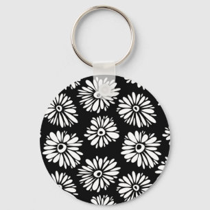 Funky Black and white flowers Keychain