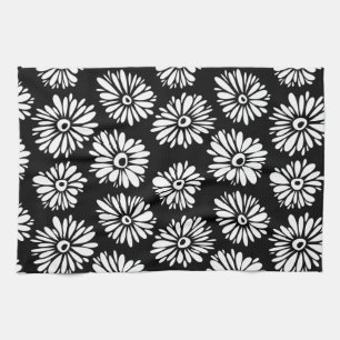Funky Black and white flowers Kitchen Towel