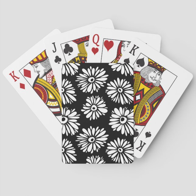 Funky Black and white flowers Playing Cards (Back)