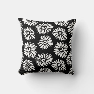 Funky Black and white flowers Throw Pillow