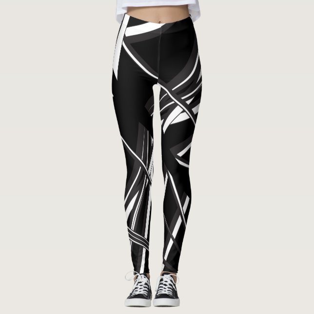 Funky black and white unique designed leggings 492 (Front)