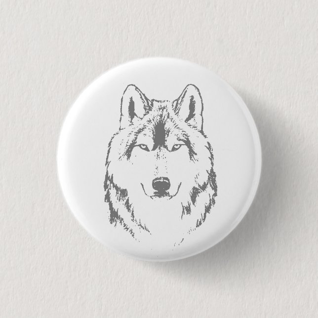 Funky Black And White Wolf Face Head Sketch 1 Inch Round Button (Front)