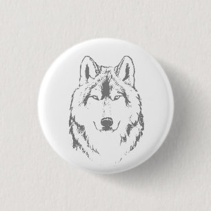 Funky Black And White Wolf Face Head Sketch 1 Inch Round Button