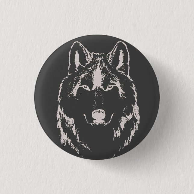 Funky Black And White Wolf Face Head Sketch 1 Inch Round Button (Front)