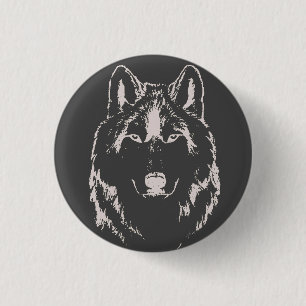 Funky Black And White Wolf Face Head Sketch 1 Inch Round Button