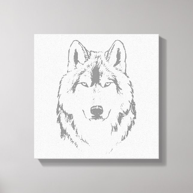 Funky Black And White Wolf Face Head Sketch Canvas Print (Front)