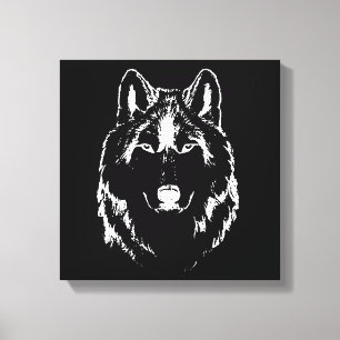 Funky Black And White Wolf Face Head Sketch Canvas Print