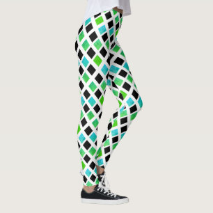 Funky Black Green Blocks Leggings