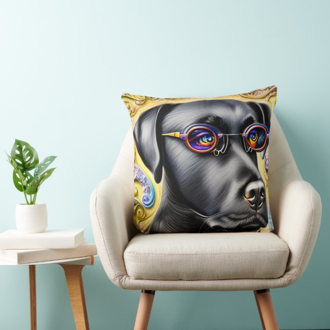 Funky Black Labrador Throw Pillow (Chair)