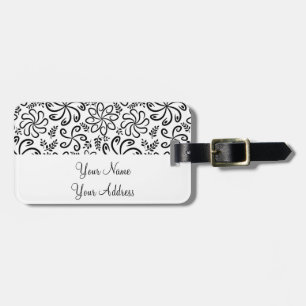 Funky black white flowers Luggage Tag