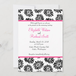 Funky black white flowers wedding invitation