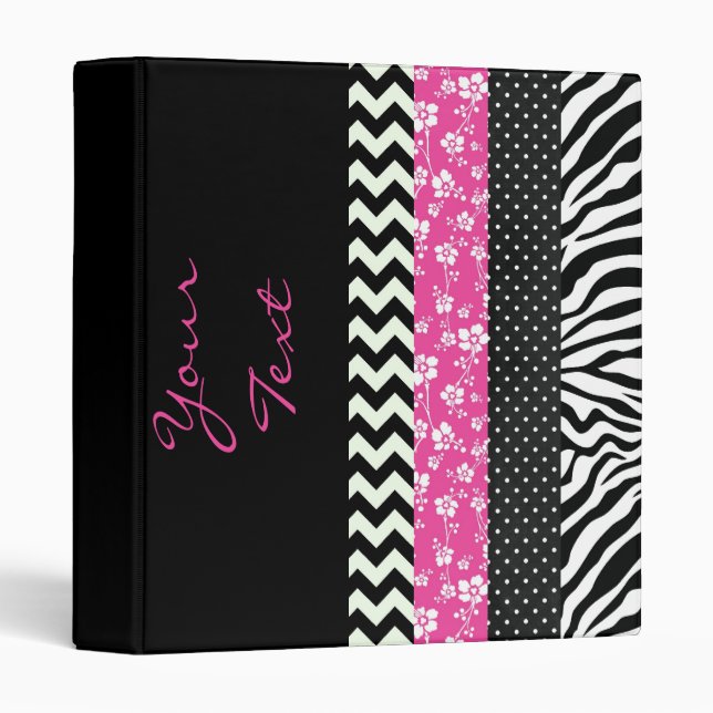 Funky Black/White Pattern w/Pink Pop Binder (Front/Spine)