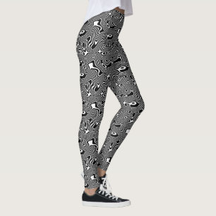Funky Black/White Swirling Winding Stripes Pattern Leggings