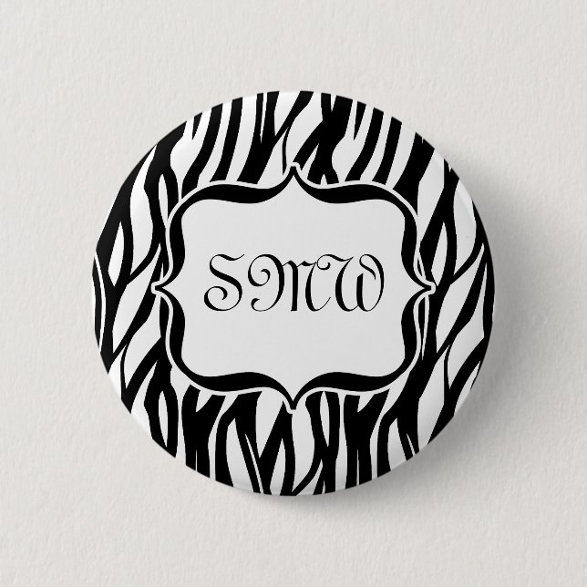 Funky Black/White Zebra Monogram 2 Inch Round Button (Front)