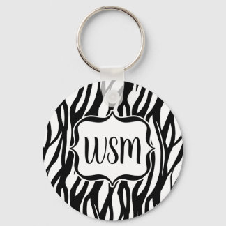 Funky Black/White Zebra Monogram Keychain